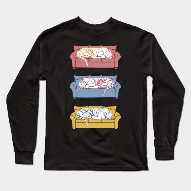 Tiger on the couch Long Sleeve T-Shirt by Wlaurence